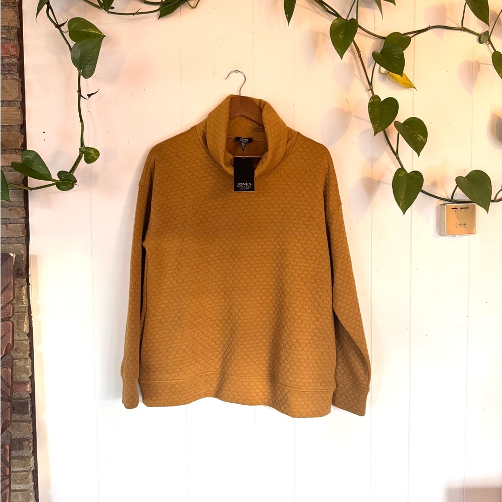 Jones New York Quilted Turtleneck Sweater in Mustard Yellow